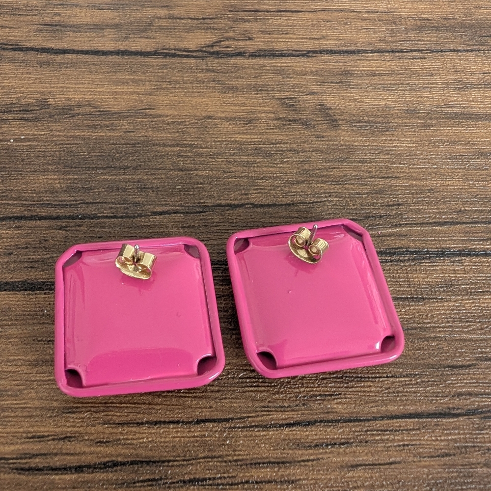 Barbiecore Vintage 80s Pink Square Metal Earrings - Picture 5 of 6